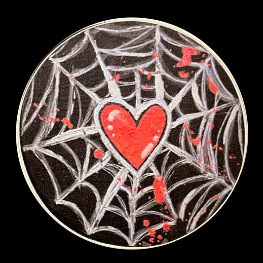 Cherry Red Spiderweb Heart SticKer