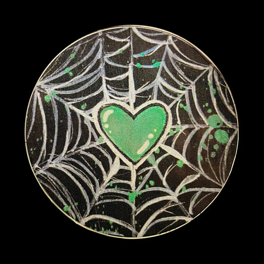 Green Spiderweb Heart SticKer