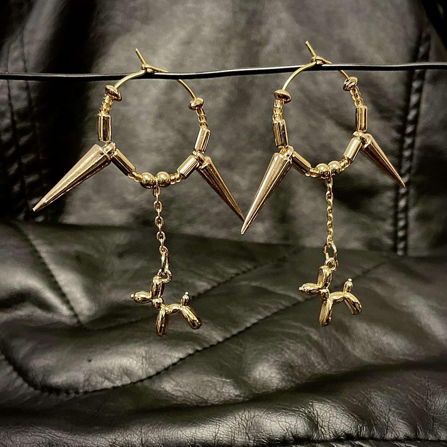 Golden SpiKey Ballon Dog Earrings